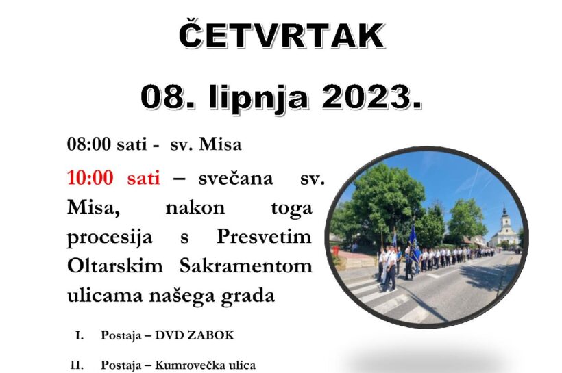 Najava proslave svetkovine Tijelova i procesije kroz Grad Zabok